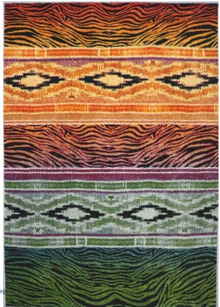 Covor Sufragerie Dormitor, Model Ethnic 11330 130, Verde Portocaliu Multicolor, Dreptunghi, 120x170