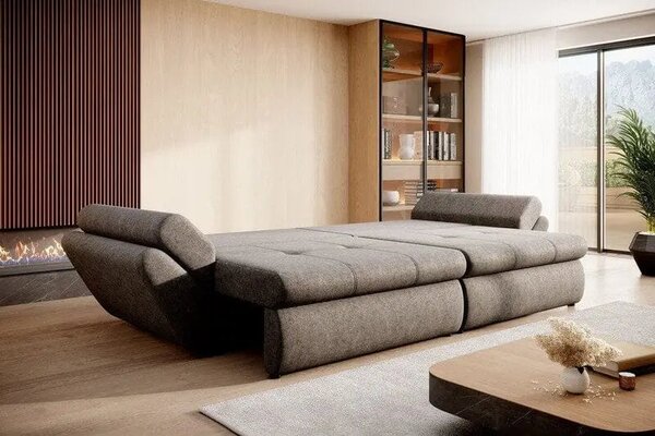 Canapea extensibilă dumonde cu ladă de depozitare si sezut confortabil din spuma high-density, Loana Enjoy Kaki 300x100 cm