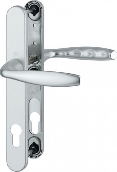 Maner pentru usa de exterior Hoppe New York, din aluminiu, latime 30 mm, interax 92 mm, culoare argintiu F1