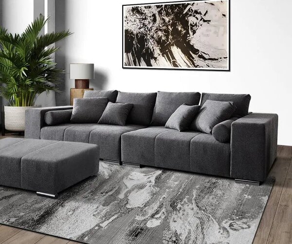 Canapea extensibilă dumonde cu ladă de depozitare si sezut confortabil din spuma high-density, Marbela Enjoy Graphite XXL 295x120 cm cu taburet inclus
