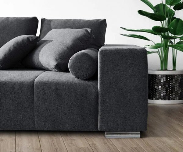 Canapea extensibilă dumonde cu ladă de depozitare si sezut confortabil din spuma high-density, Marbela Enjoy Graphite XXL 295x120 cm cu taburet inclus