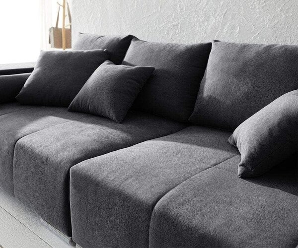 Canapea extensibilă dumonde cu ladă de depozitare si sezut confortabil din spuma high-density, Marbela Enjoy Graphite XXL 295x120 cm cu taburet inclus