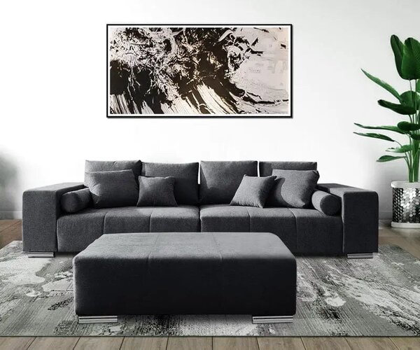 Canapea extensibilă dumonde cu ladă de depozitare si sezut confortabil din spuma high-density, Marbela Enjoy Graphite XXL 295x120 cm cu taburet inclus