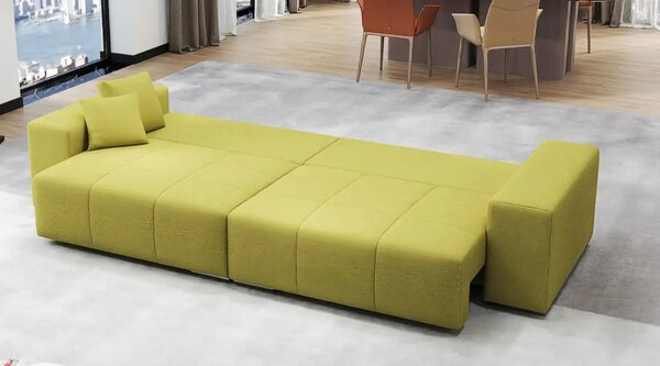 Canapea extensibilă dumonde cu ladă de depozitare si sezut confortabil din spuma high-density, Marbela Enjoy Green XXL 295x120 cm