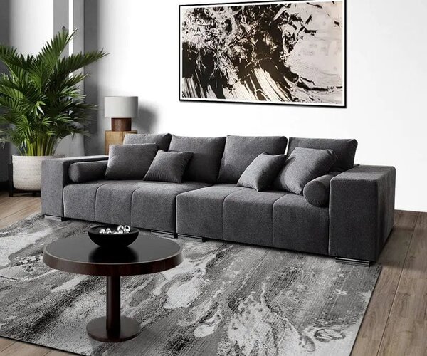 Canapea extensibilă dumonde cu ladă de depozitare si sezut confortabil din spuma high-density, Marbela Enjoy Graphite XXL 295x120 cm cu taburet inclus