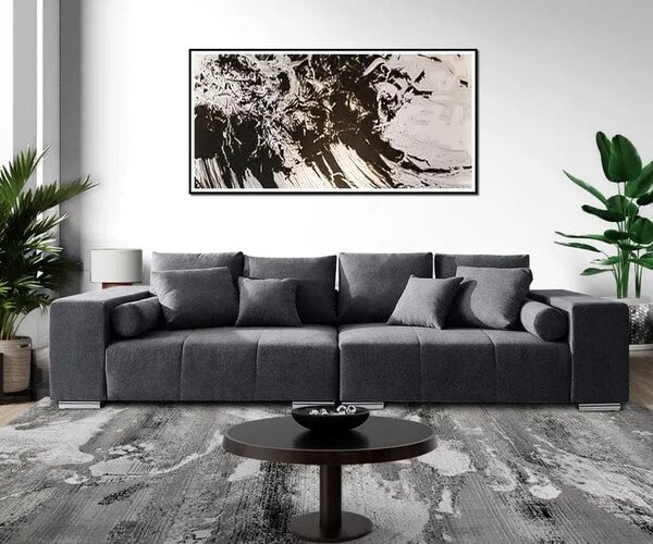 Canapea extensibilă dumonde cu ladă de depozitare si sezut confortabil din spuma high-density, Marbela Enjoy Graphite XXL 295x120 cm cu taburet inclus