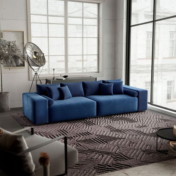 Canapea extensibilă dumonde cu ladă de depozitare si sezut confortabil din spuma high-density, Marbela Zoom Blue XXL 295x120 cm