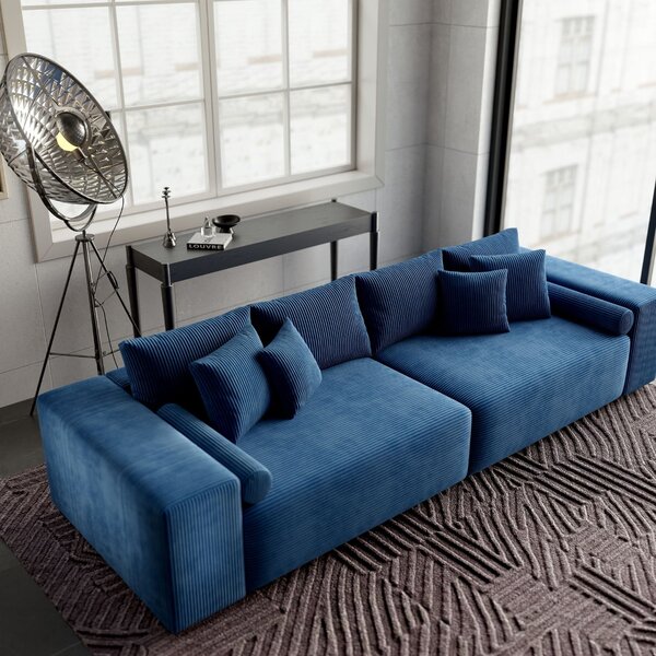 Canapea extensibilă dumonde cu ladă de depozitare si sezut confortabil din spuma high-density, Marbela Zoom Blue XXL 295x120 cm