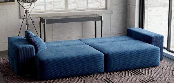 Canapea extensibilă dumonde cu ladă de depozitare si sezut confortabil din spuma high-density, Marbela Zoom Blue XXL 295x120 cm