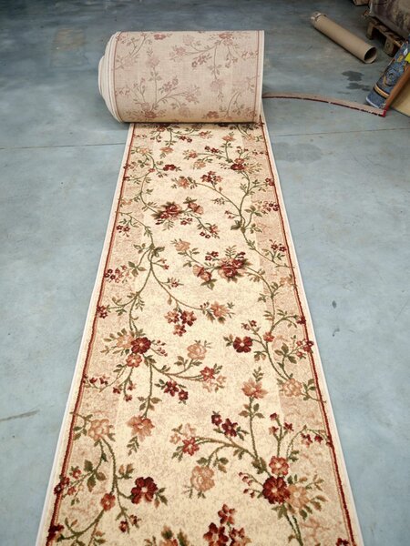 Traversa Hol, Model Floral 551 100, Latime 80 cm, Crem, Festonata la capete Crem, Dreptunghi, 80 x 300