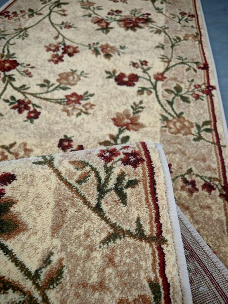 Traversa Hol, Model Floral 551 100, Latime 80 cm, Crem, Festonata la capete Crem, Dreptunghi, 80 x 300