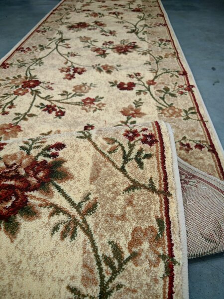 Traversa Hol, Model Floral 551 100, Latime 80 cm, Crem, Festonata la capete Crem, Dreptunghi, 80 x 300