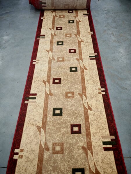 Traversa Hol, Model Lotos579 120, Festonata la capete, Latime 60 cm, Rosu Crem Dreptunghi, 60 x 300