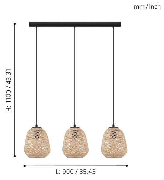 Eglo 43262 - Lustră pe cablu DEMBLEBY 3xE27/40W/230V