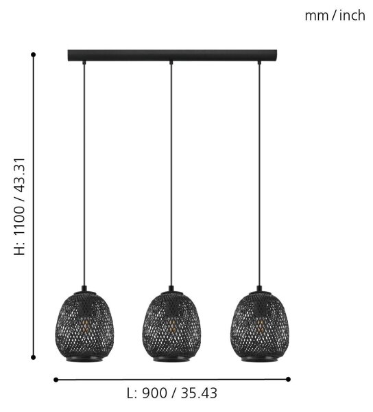 Eglo 43266 - Lustră pe cablu DEMBLEBY 1 3xE27/40W/230V