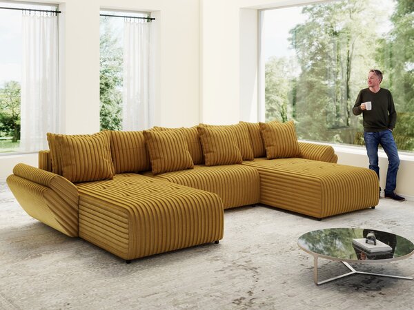 Colțar extensibil dumonde cu ladă de depozitare Berlin U Ambiance Mustar 400x185 cm