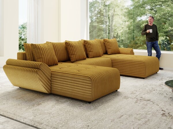 Colțar extensibil dumonde cu ladă de depozitare Berlin U Ambiance Mustar 400x185 cm