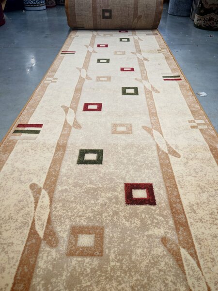 Traversa Hol, Model Lotos 579 110, Festonata la capete, Latime 60 cm, Crem Bej Dreptunghi, 60 x 500