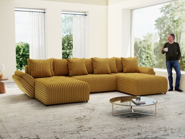 Colțar extensibil dumonde cu ladă de depozitare Berlin U Ambiance Mustar 400x185 cm