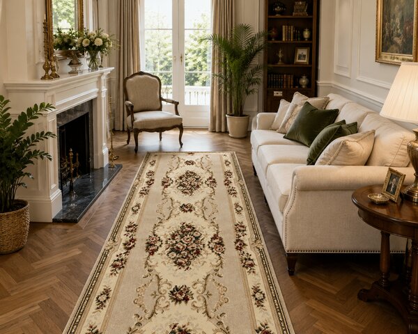 Traversa Hol, Model Clasic 574 100, Festonata Latime 120 cm, Crem 120 x 400