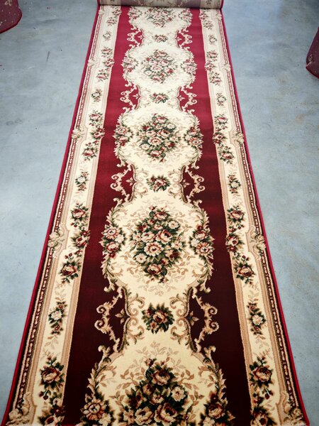 Traversa Hol, Model Lotos 574 210, Festonata la capete, Latime 100 cm, Rosu Grena 100 x 300