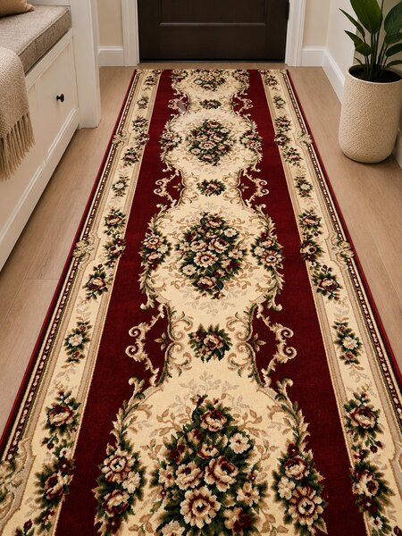Traversa Hol, Model Lotos 574 210, Festonata la capete, Latime 100 cm, Rosu Grena 100 x 300
