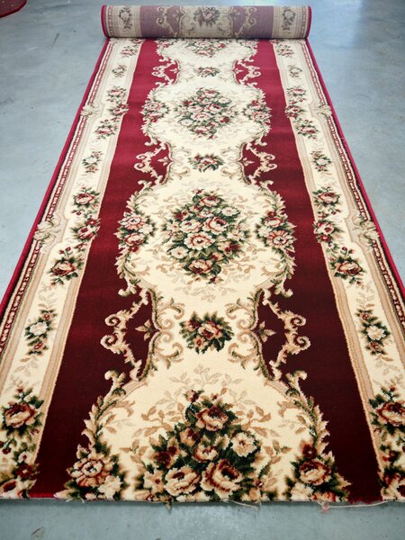 Traversa Hol, Model Lotos 574 210, Festonata la capete, Latime 100 cm, Rosu Grena 100 x 300