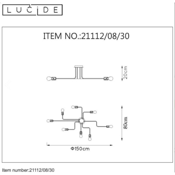 Lucide 21112/08/30 - Lustră aplicată LESTER 8xE27/40W/230V
