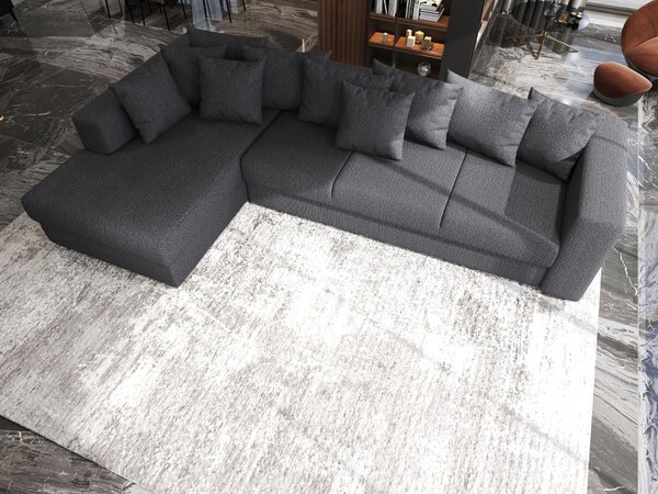 Colțar extensibil dumonde cu ladă de depozitare si sezut confortabil din spuma high-density, Gloria Enjoy Grafit II 320x183 cm
