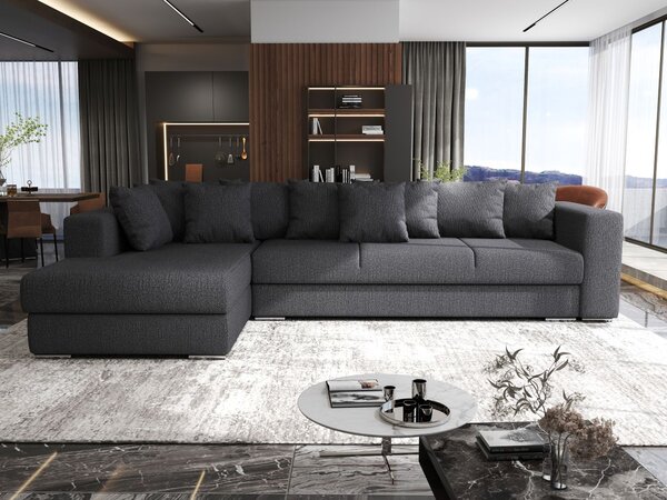Colțar extensibil dumonde cu ladă de depozitare si sezut confortabil din spuma high-density, Gloria Enjoy Grafit II 320x183 cm