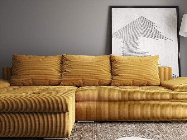 Colțar extensibil dumonde cu ladă de depozitare Leonardo Zoom Mustar 260x185 cm