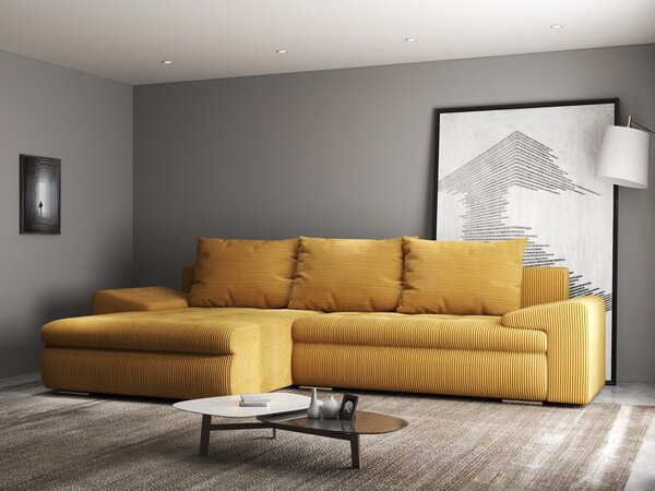 Colțar extensibil dumonde cu ladă de depozitare Leonardo Zoom Mustar 260x185 cm