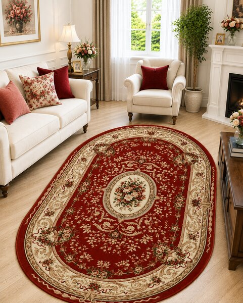 Model Lotos 568, Covor Oval, Rosu Grena 250x350