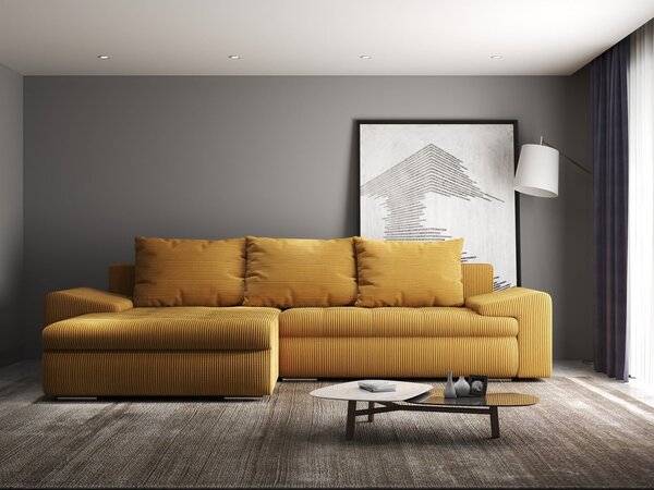 Colțar extensibil dumonde cu ladă de depozitare Leonardo Zoom Mustar 260x185 cm