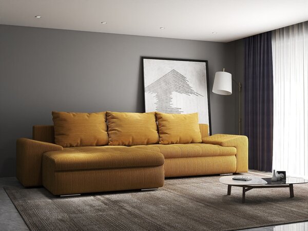Colțar extensibil dumonde cu ladă de depozitare Leonardo Zoom Mustar 260x185 cm