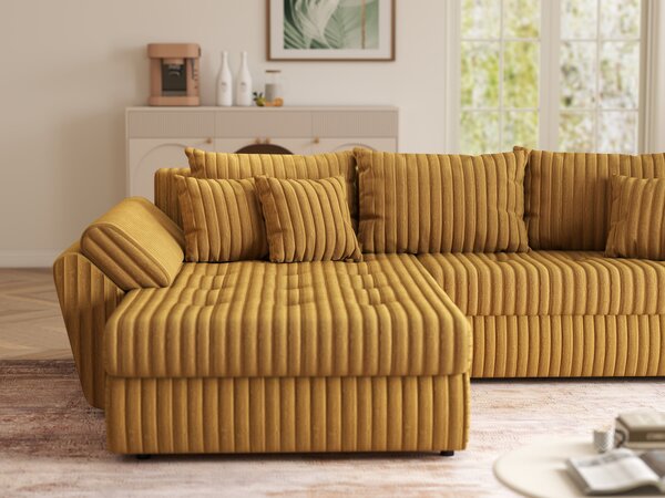 Colțar extensibil dumonde cu ladă de depozitare Loana Ambience Mustar 270x185 cm