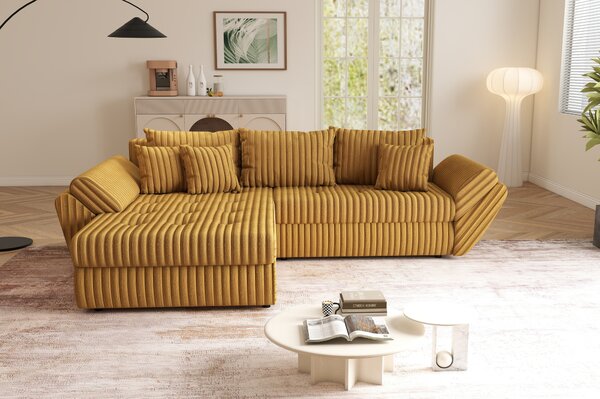 Colțar extensibil dumonde cu ladă de depozitare Loana Ambience Mustar 270x185 cm