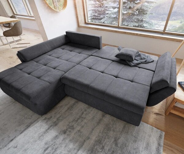 Colțar extensibil dumonde cu ladă de depozitare Loana Enjoy Grafit 270x185 cm