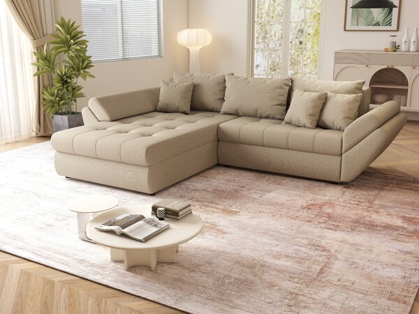 Colțar extensibil dumonde cu ladă de depozitare Loana Enjoy Camel 270x185 cm