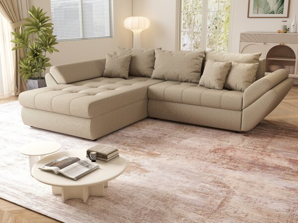 Colțar extensibil dumonde cu ladă de depozitare Loana Enjoy Camel 270x185 cm