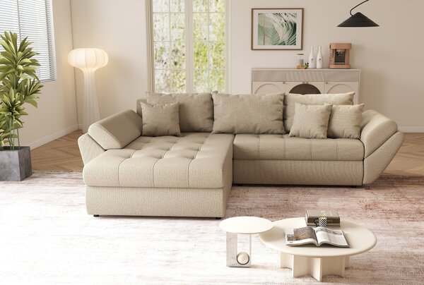 Colțar extensibil dumonde cu ladă de depozitare Loana Enjoy Camel 270x185 cm