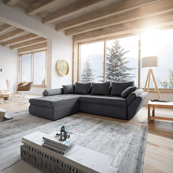 Colțar extensibil dumonde cu ladă de depozitare Loana Enjoy Grafit 270x185 cm