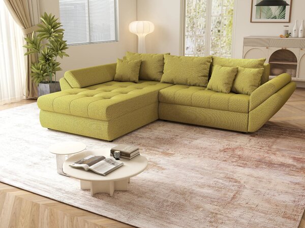 Colțar extensibil dumonde cu ladă de depozitare Loana Enjoy Green 270x185 cm