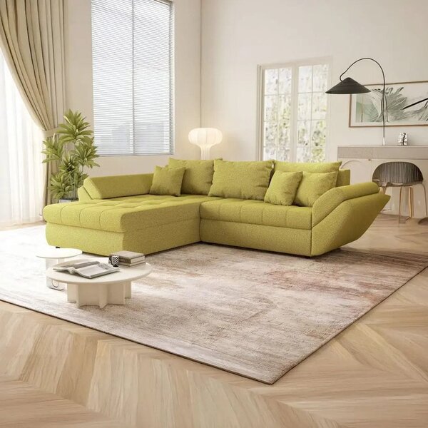 Colțar extensibil dumonde cu ladă de depozitare Loana Enjoy Green 270x185 cm
