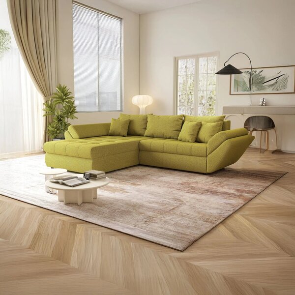 Colțar extensibil dumonde cu ladă de depozitare Loana Enjoy Green 270x185 cm