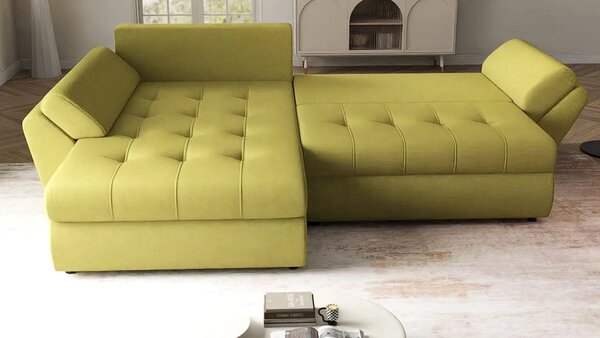Colțar extensibil dumonde cu ladă de depozitare Loana Enjoy Green 270x185 cm