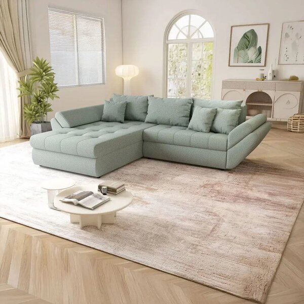 Colțar extensibil dumonde cu ladă de depozitare Loana Enjoy Mint 270x185 cm