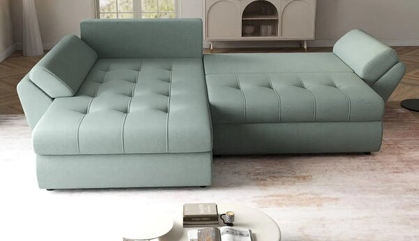 Colțar extensibil dumonde cu ladă de depozitare Loana Enjoy Mint 270x185 cm