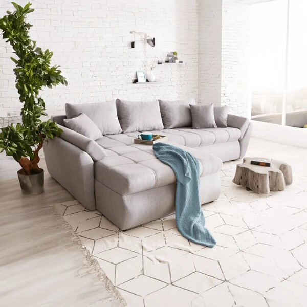 Colțar extensibil dumonde cu ladă de depozitare Loana Enjoy Grey 270x185 cm