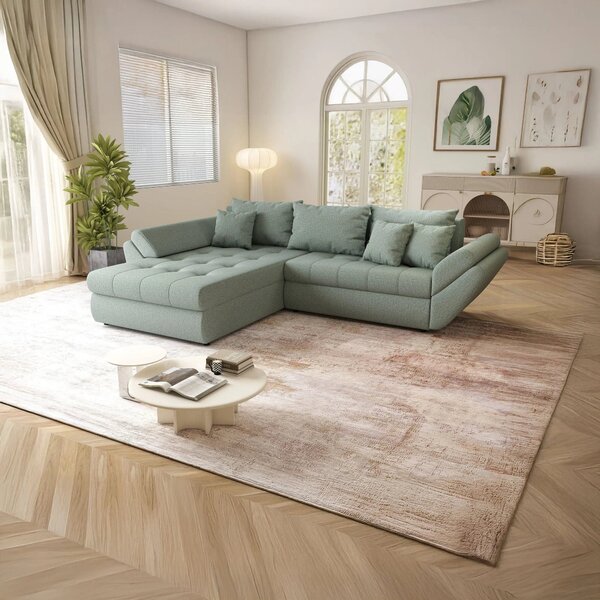 Colțar extensibil dumonde cu ladă de depozitare Loana Enjoy Mint 270x185 cm